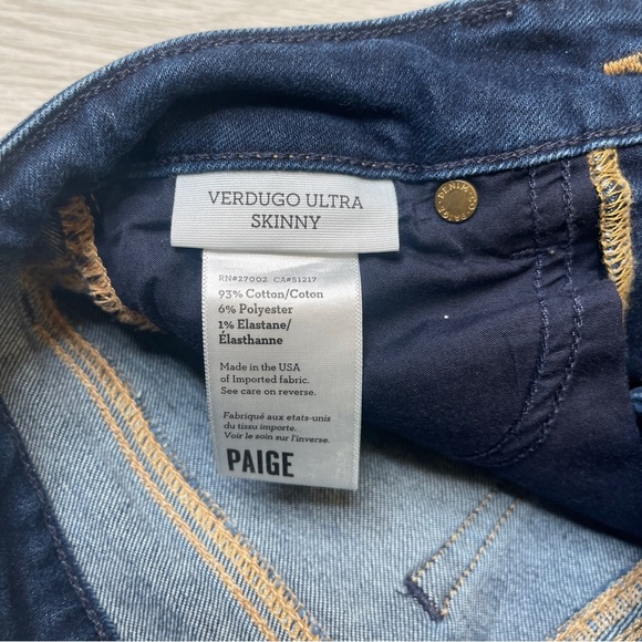 Paige Verdugo Skinny Dark Wash Mid Rise Blue Denim Jeans Women’s Size 26 - Picture 8 of 13